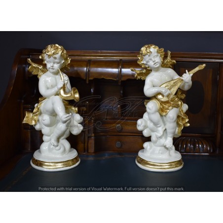 Set mit 4 barocken Elfenbein-Engelsmusiker-Statuen Putto Heimdekoration R37