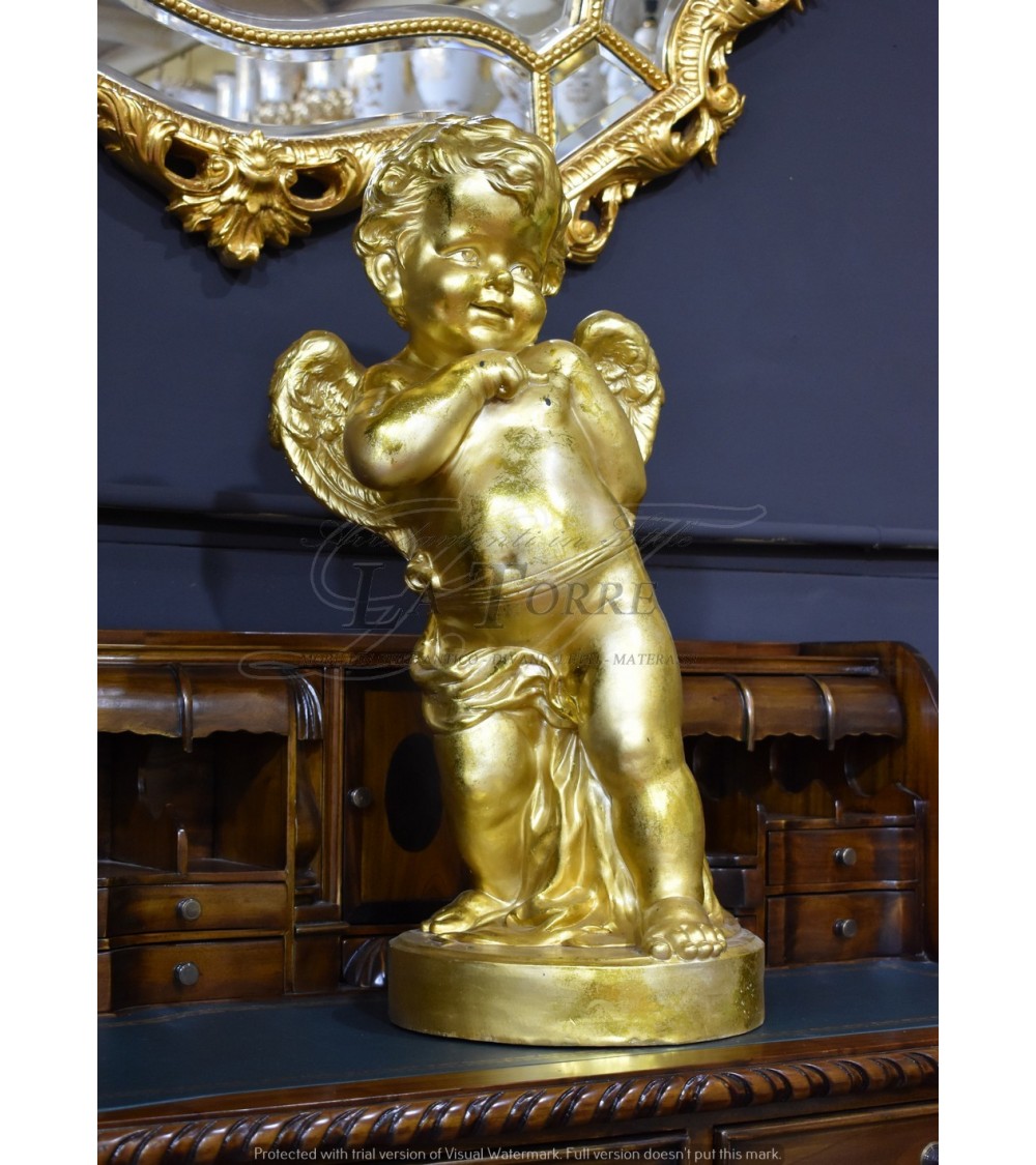 Statua Angelo antico barocco foglia oro puttino soprammobile decorazione casa R32