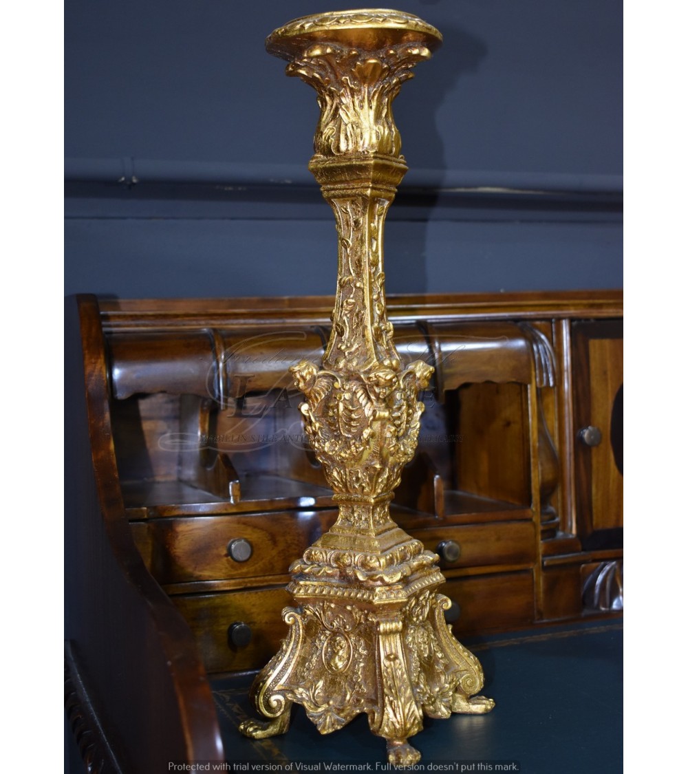 Candeliere antico barocco 2 Pz oro 1 fiamma candelabro