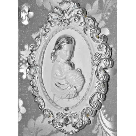 Quadretto quadro capezzale copoletto barocco ceramica Madonna con bambino
