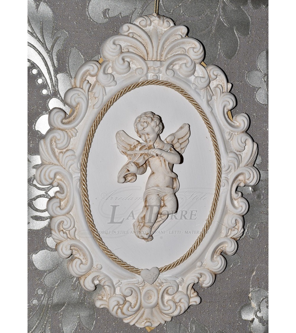Quadretto quadro capezzale barocco gesso ceramica Puttino Angelo