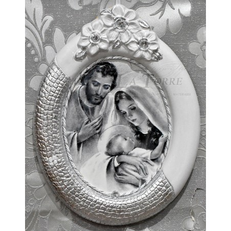 Baroque bedside oval picture in plaster ceramic Holy Family