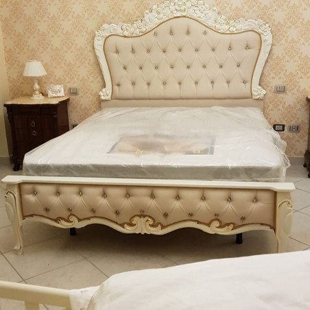 Barockes Doppelbett mit vergoldetem oder versilbertem Behälter, Bezug aus Öko-Leder oder Samt, jede Farbe, Swarovski Ginevra