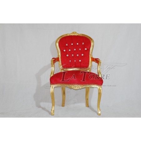 Louis XV Futè-Sessel mit goldenen Armlehnen, rotem Samt, Barock AR1114