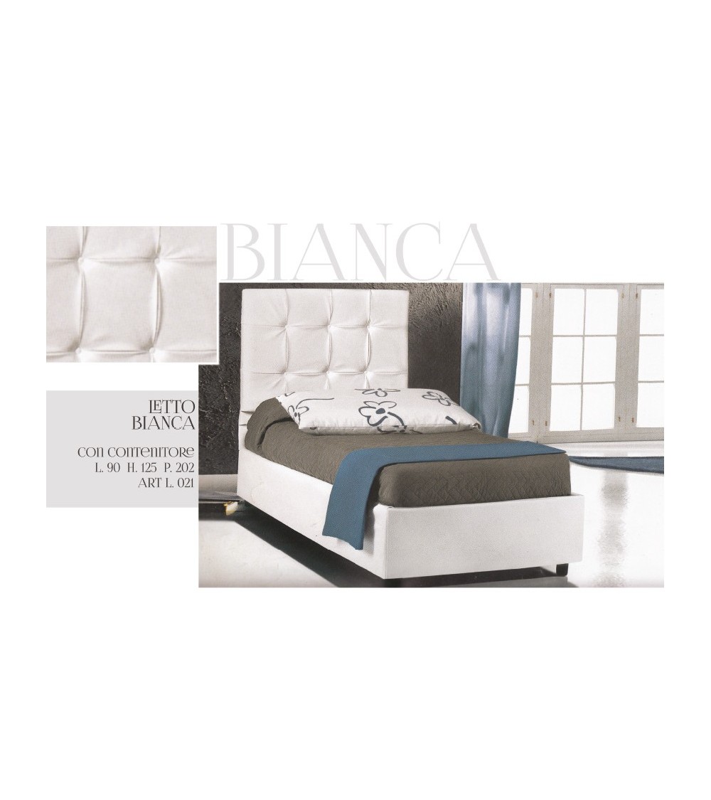 Modern design single bed in white eco-leather wood