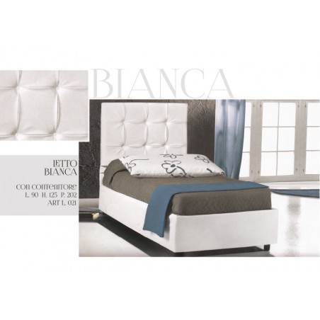 Modern design single bed in white eco-leather wood
