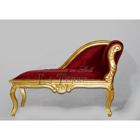 Römisches Tagesbett, Bank, Sofa, Holzbank, Blattgold, roter Samt K85