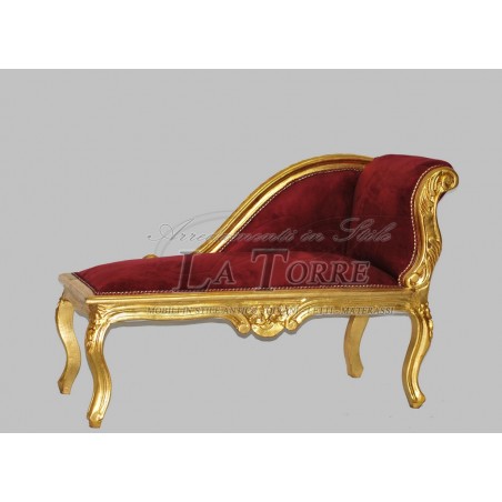 Dormeuse panca romana divano panchetta legno foglia oro velluto rosso k85