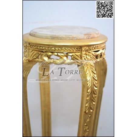 Tavolino alzatina in legno 110 cm foglia oro piano in marmo Luigi XV Barocco AL2011