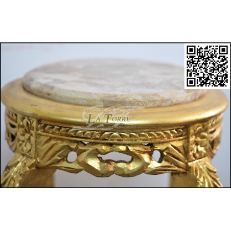 Tavolino alzatina in legno 110 cm foglia oro piano in marmo Luigi XV Barocco AL2011