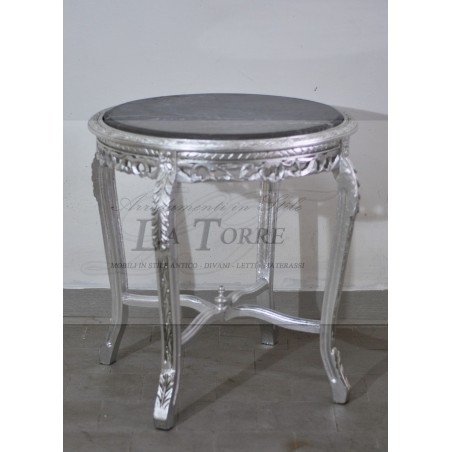 Baroque coffee table round silver leaf backsplash with marble h75