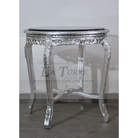 Baroque coffee table round silver leaf backsplash with marble h75