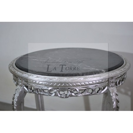 Barocker erhöhter Tisch mit silberblättrigem Holz und schwarzer Marmorplatte, Louis XV AL6973