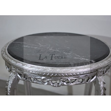 Baroque coffee table round silver leaf backsplash with marble h75
