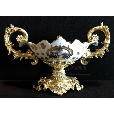 Giatta anfora potiche in porcellana bianca dipinta stile Liberty P09