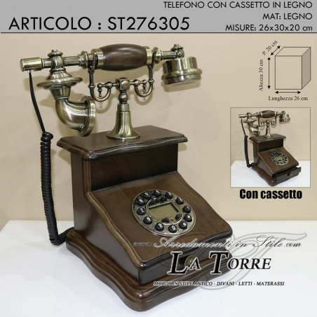 Festnetztelefon im Antikstil mit Holzschublade, walnussfarben, ST276305
