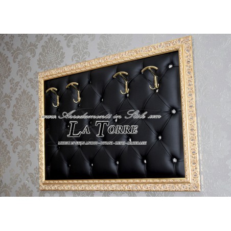 Barocke goldene Garderobe, schwarzes Kunstleder, Wandgarderobe 313
