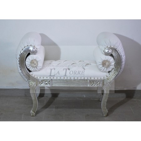 Tagesbettsofa, chinesische Bank, silberne Bank, weißes Kunstleder, Swarovski Ar079