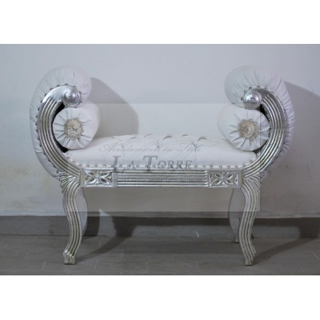 Tagesbettsofa, chinesische Bank, silberne Bank, weißes Kunstleder, Swarovski Ar079