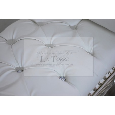 Tagesbettsofa, chinesische Bank, silberne Bank, weißes Kunstleder, Swarovski Ar079