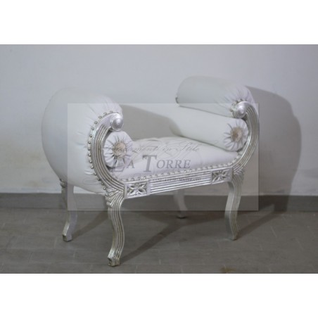 Tagesbettsofa, chinesische Bank, silberne Bank, weißes Kunstleder, Swarovski Ar079