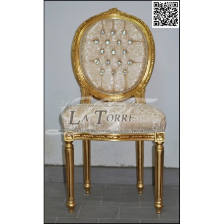 Cordelia Barock-Sessel im Louis-XV-Stil mit goldenem Bezug, elfenbeinfarbenem Damaststoff und Swarovski-Kristallen (AR5458)