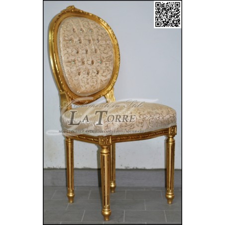 Cordelia Barock-Sessel im Louis-XV-Stil mit goldenem Bezug, elfenbeinfarbenem Damaststoff und Swarovski-Kristallen (AR5458)