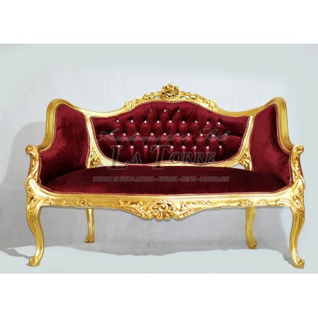 Barock-Empire-Sofa-Sessel aus goldfarbenem Holz und burgunderrotem Samt mit Swarovski-Kristallen (AR8789)