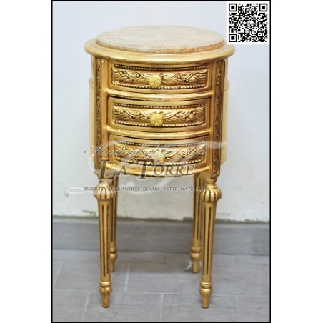 Antiker runder Nachttisch im Stil Louis XV mit Schubladen, goldener Barockmarmor AL4113