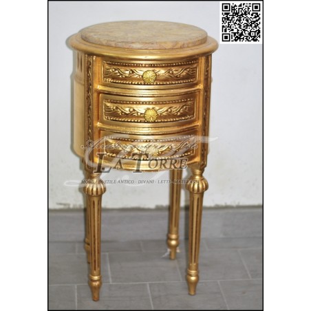 Antiker runder Nachttisch im Stil Louis XV mit Schubladen, goldener Barockmarmor AL4113