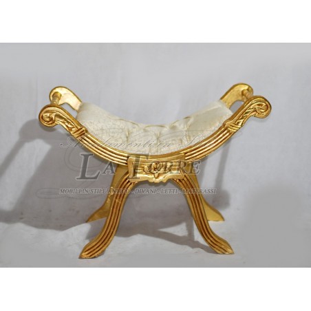 Savonarola Bench Louis XV gold champagne damask fabric AR1562