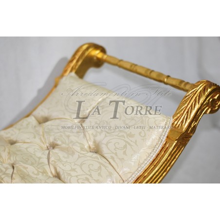 Savonarola Bench Louis XV gold champagne damask fabric AR1562