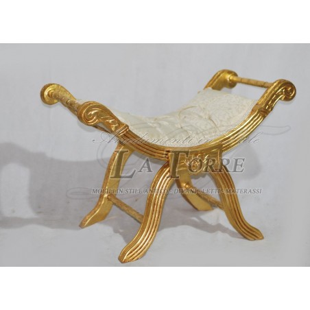 Savonarola Bench Louis XV gold champagne damask fabric AR1562