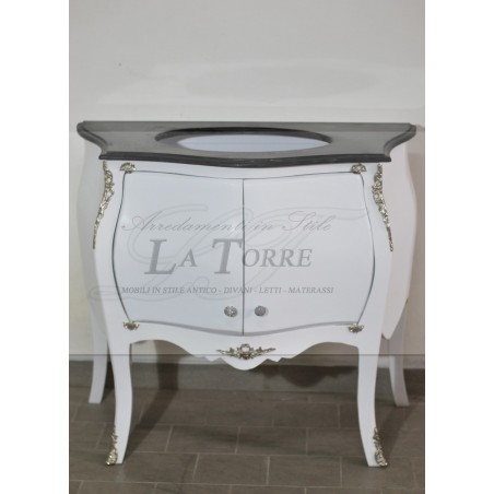 Louis-XV-Badezimmerschrank aus dunklem Marmor, geschwungen, weiß, moderner Barockstil LT9099