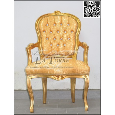 Poltrona futè sedia braccioli Luigi XV oro tessuto damascato barocco AR1114