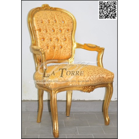Poltrona futè sedia braccioli Luigi XV oro tessuto damascato barocco AR1114