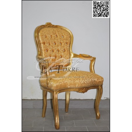 Poltrona futè sedia braccioli Luigi XV oro tessuto damascato barocco AR1114