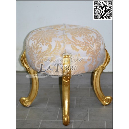 Round pouf Louis Xv baroque gold ivory damask fabric swarovski AL6064