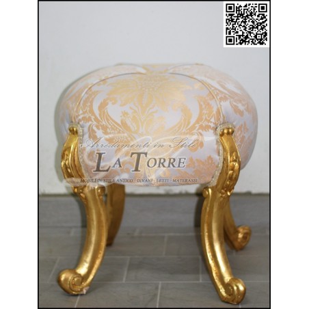 Round pouf Louis Xv baroque gold ivory damask fabric swarovski AL6064