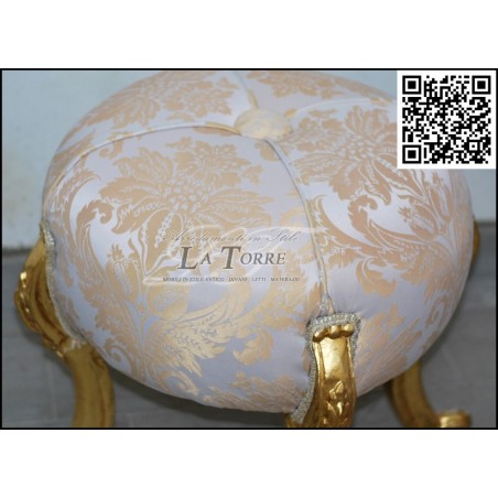 Round pouf Louis Xv baroque gold ivory damask fabric swarovski AL6064