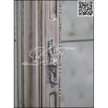 Louis XV glass cabinet Modern baroque silver white swarovski faux leather AL7282