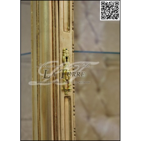 Louis XV baroque gold leaf glass cabinet with swarovski damask fabric AL8390