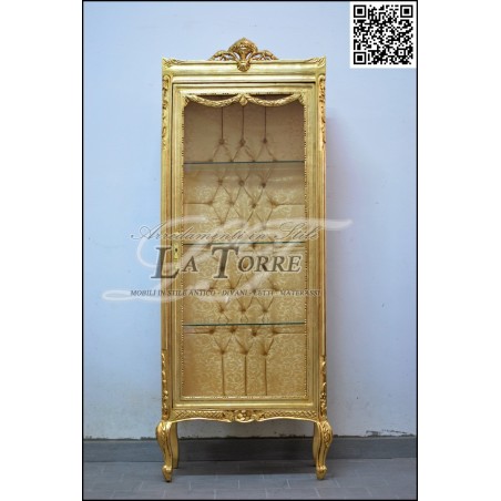 Louis XV baroque gold leaf glass cabinet with swarovski damask fabric AL8390