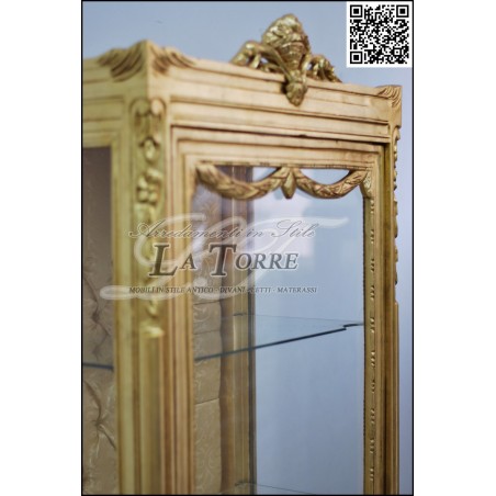 Louis XV Barock-Vitrinenschrank aus vergoldetem Glas mit Swarovski-Damaststoff AL8390