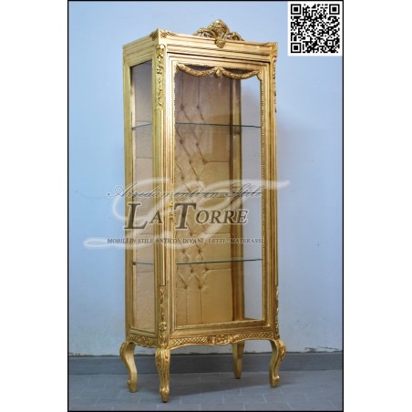 Louis XV baroque gold leaf glass cabinet with swarovski damask fabric AL8390