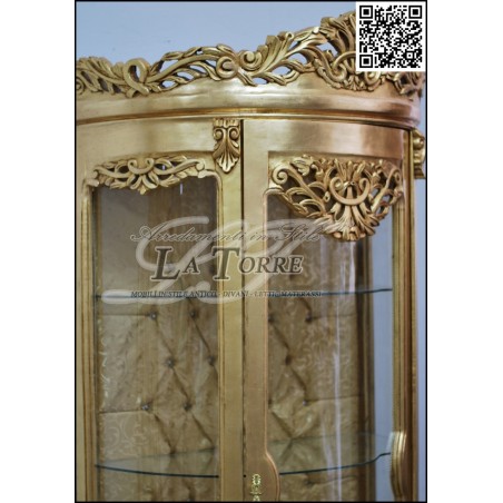 Louis XV Barock-Vitrine aus Goldglas mit Swarovski-Damaststoff AL9197