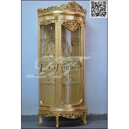Louis XV Barock-Vitrine aus Goldglas mit Swarovski-Damaststoff AL9197