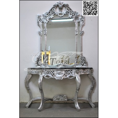 Mirrored console Louis XV baroque silver with marble AL1020