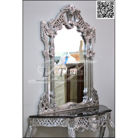 Mirrored console Louis XV baroque silver with marble AL1020