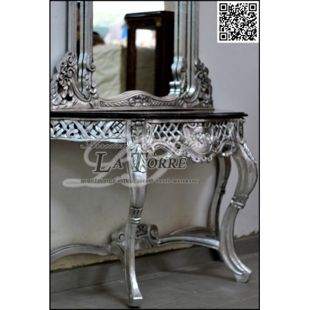 Mirrored console Louis XV baroque silver with marble AL1020
